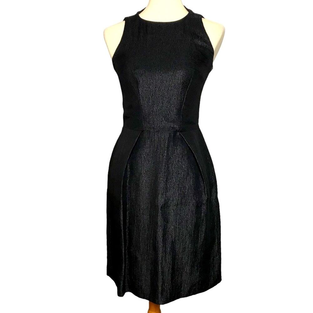 Chloe Silk Black Sleeveless High Neck Mini LBD Metallic Cocktail Party Dress 36